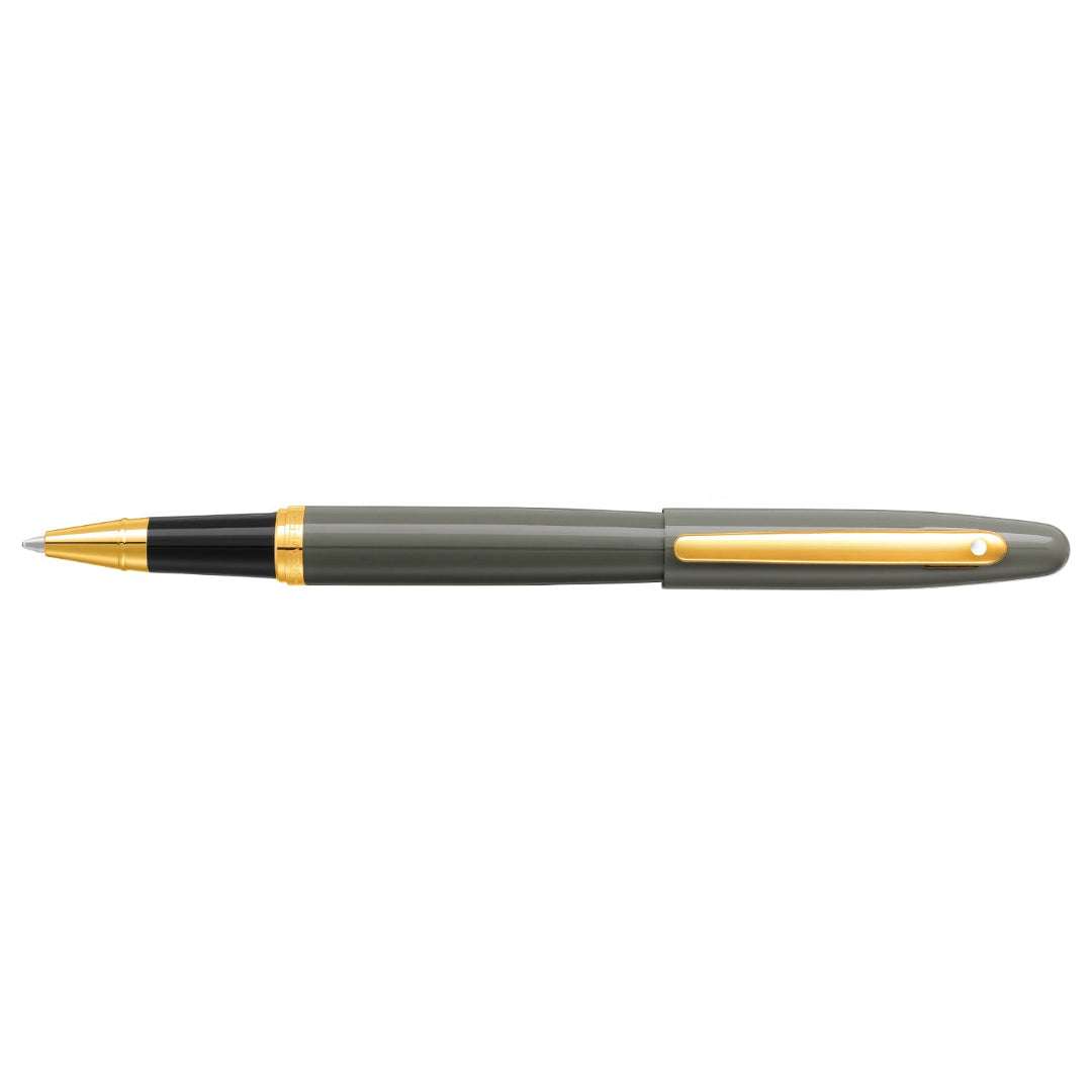 Sheaffer VFM 9427 Glossy Light Gray Rollerball Pen With PVD Gold-Tone Trim full side profile