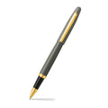 Sheaffer VFM 9427 Glossy Light Gray Rollerball Pen With PVD Gold-Tone Trim angled writing shot