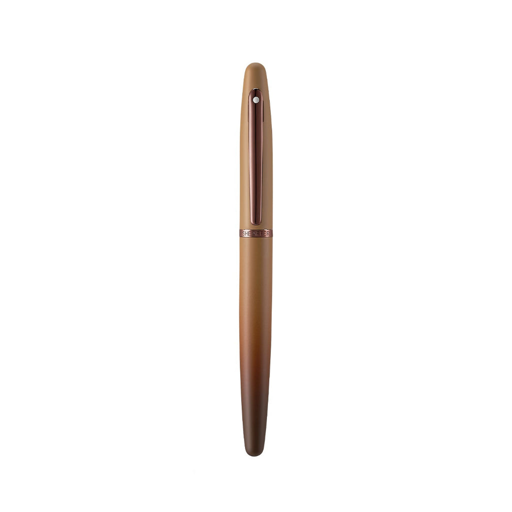 Sheaffer VFM 9428 Coffee Edition Matt Brown Fountain Pen with Regal Brown PVD Trims Full upright view