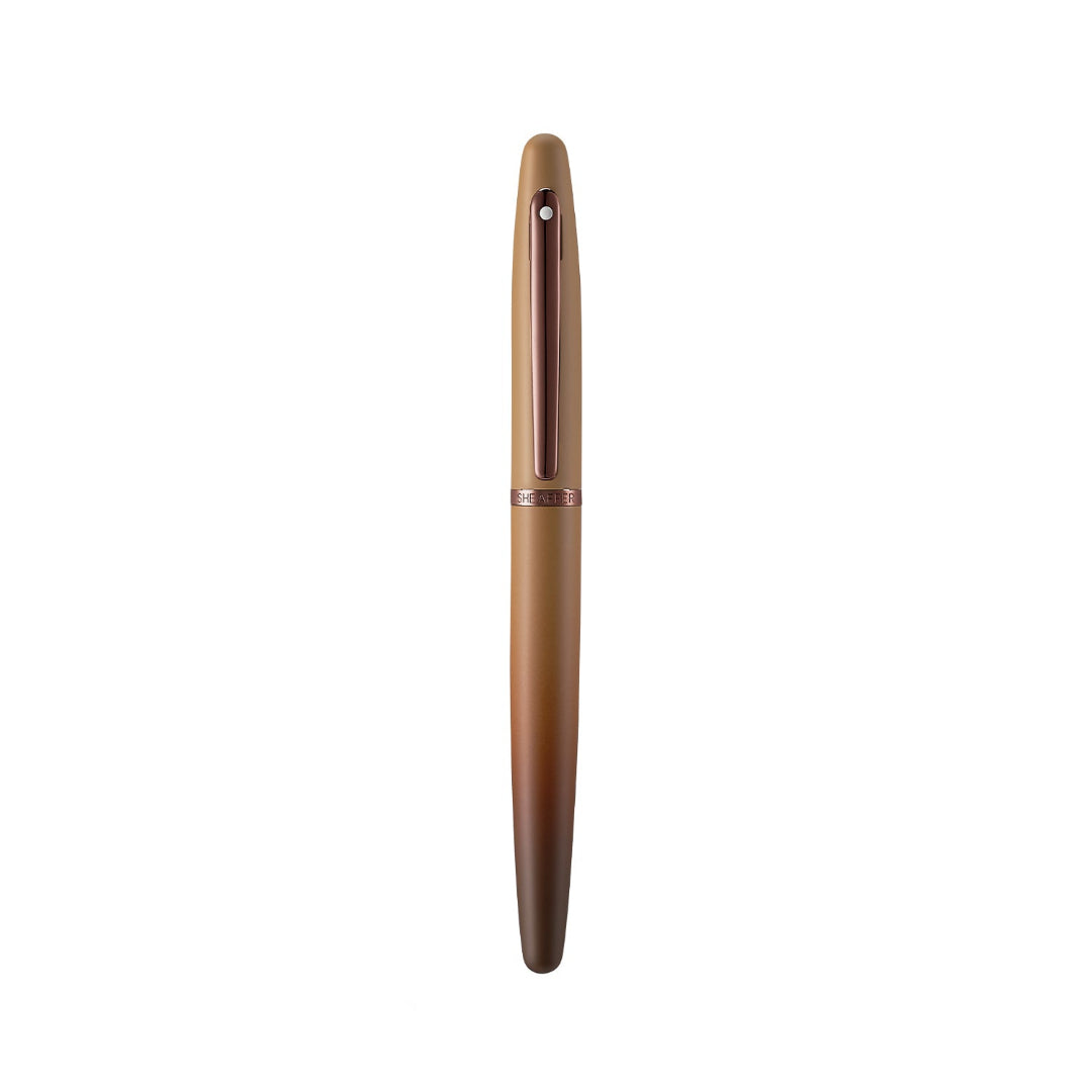 Sheaffer VFM 9428 Coffee Edition Matt Brown Fountain Pen with Regal Brown PVD Trims Full upright view