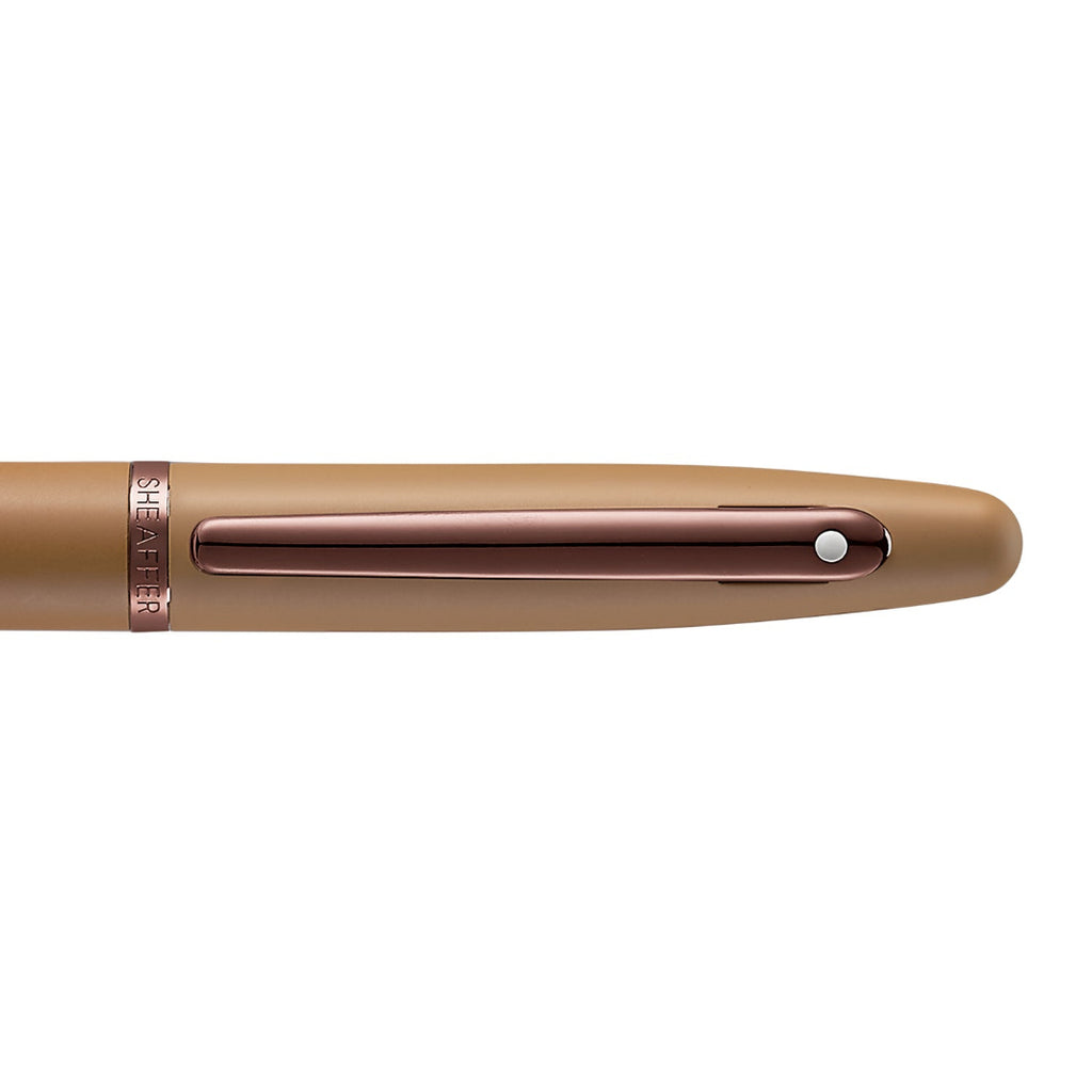 Sheaffer VFM 9428 Coffee Edition Matt Brown Rollerball Pen with Regal Brown PVD Trims clip details