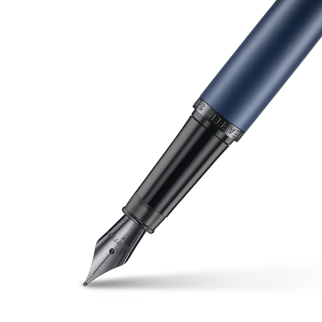 Sheaffer VFM 9429 Matte Blue Fountain Pen With Matte Black Trims barrel and tip section
