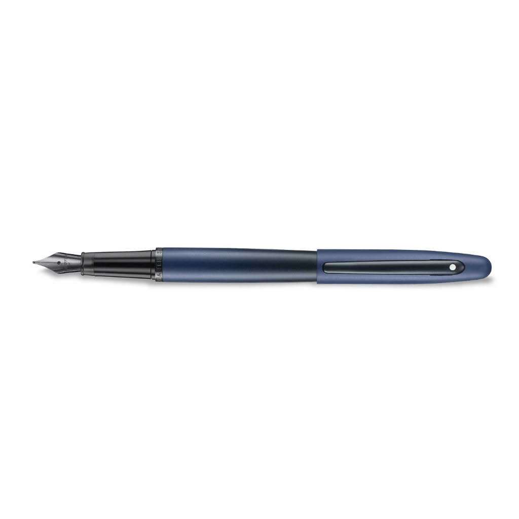 Sheaffer VFM 9429 Matte Blue Fountain Pen With Matte Black Trims full side profile