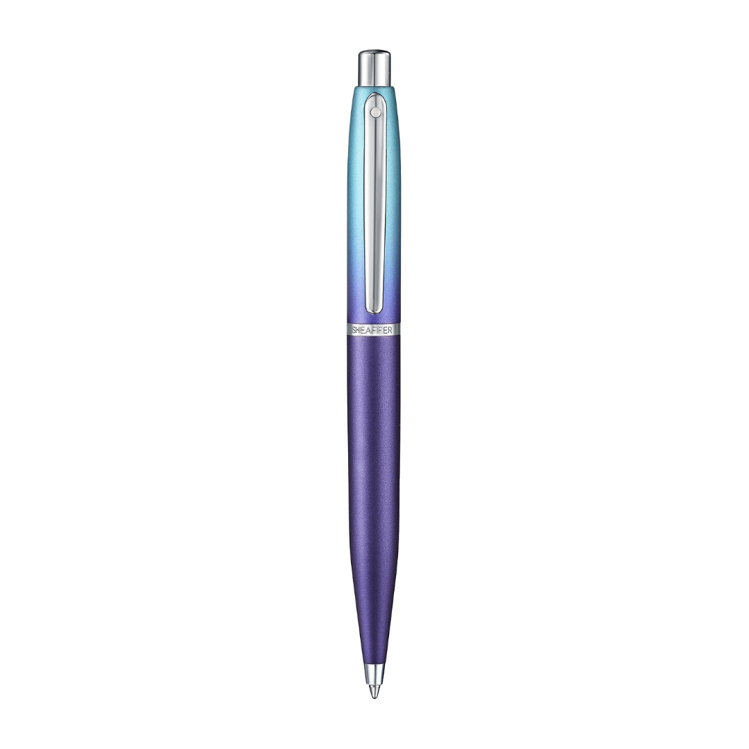 Sheaffer VFM 9430 Expressions Blue and Purple Pearlised Gradient Ballpoint Pen with Chrome-Plated Trims full upright view