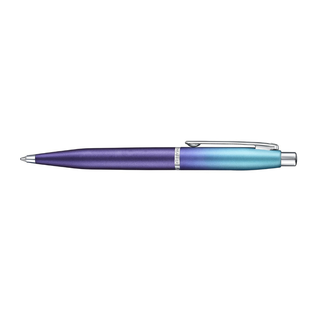 Sheaffer VFM 9430 Expressions Blue and Purple Pearlised Gradient Ballpoint Pen with Chrome-Plated Trims side profile