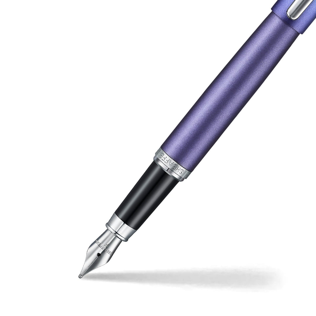 Sheaffer VFM 9430 Expressions Blue and Purple Pearlised Gradient Fountain Pen with Chrome-Plated Trims barrel and tip section