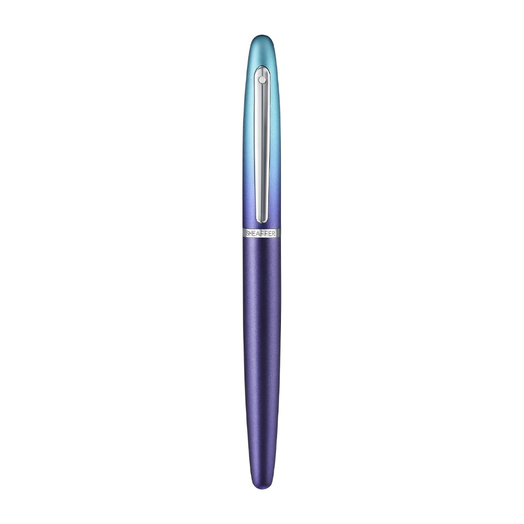 Sheaffer VFM 9430 Expressions Blue and Purple Pearlised Gradient Fountain Pen with Chrome-Plated Trims front view