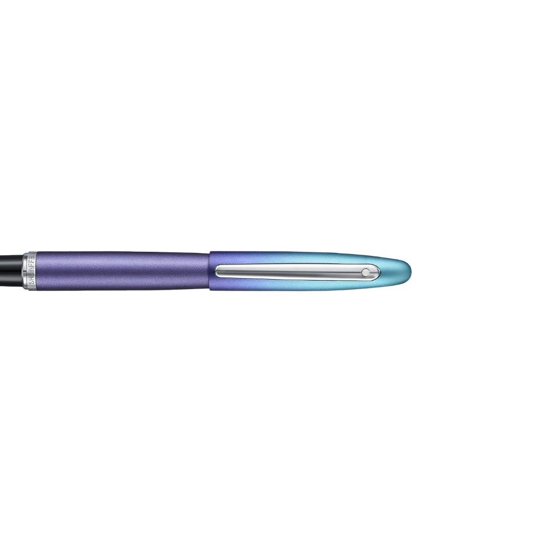 Sheaffer VFM 9430 Expressions Blue and Purple Pearlised Gradient Fountain Pen with Chrome-Plated Trims clip details