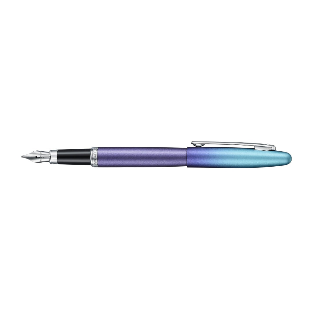 Sheaffer VFM 9430 Expressions Blue and Purple Pearlised Gradient Fountain Pen with Chrome-Plated Trims full side profile