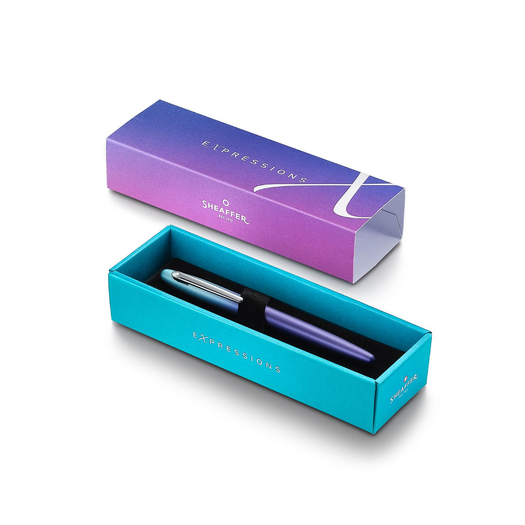 Sheaffer VFM 9430 Expressions Blue and Purple Pearlised Gradient Fountain Pen with Chrome-Plated Trims WW31 Expressions Gift Box