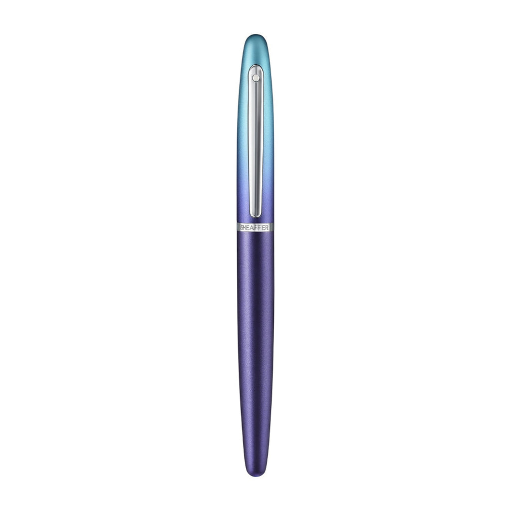 Sheaffer VFM 9430 Expressions Blue and Purple Pearlised Gradient Rollerball Pen with Chrome-Plated Trims front view