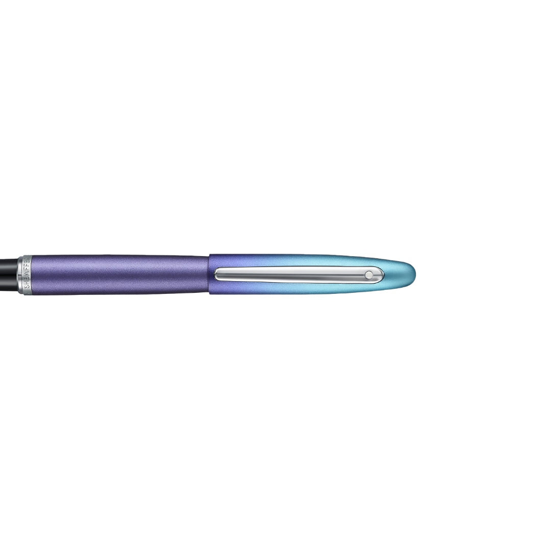 Sheaffer VFM 9430 Expressions Blue and Purple Pearlised Gradient Rollerball Pen with Chrome-Plated Trims clip details