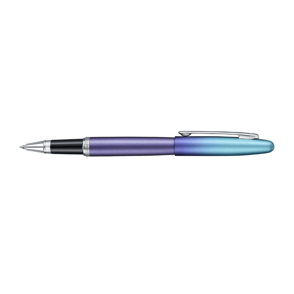 Sheaffer VFM 9430 Expressions Blue and Purple Pearlised Gradient Rollerball Pen with Chrome-Plated Trims side profile