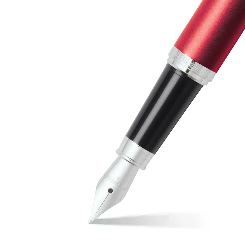 Sheaffer VFM Excessive Red Fountain Pen With Chrome Trims barrel and tip section