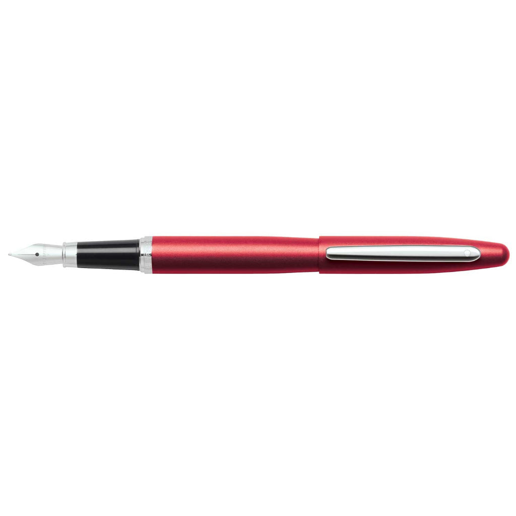 Sheaffer VFM Excessive Red Fountain Pen With Chrome Trims full side profile