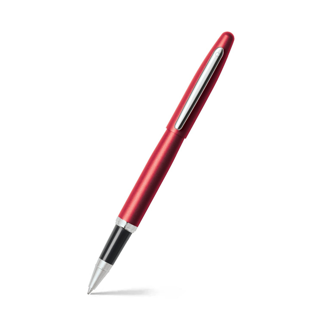 Sheaffer VFM Excessive Red With Chrome Trims Rollerball Pen angled writing shot