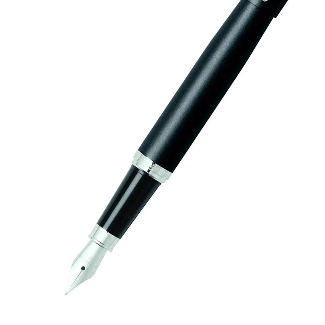 Sheaffer VFM Matte Black Fountain Pen With Chrome Trims barrel and tip section