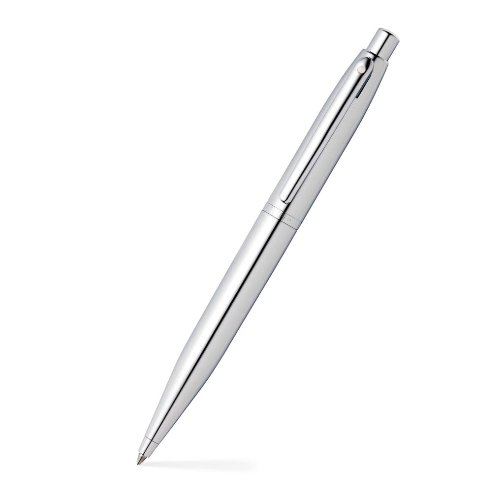 Sheaffer VFM Polished Chrome Ballpoint Pen With Chrome Trims angled writing shot