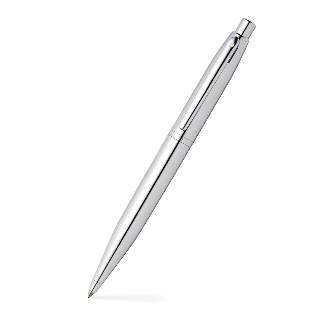 Sheaffer VFM Polished Chrome Ballpoint Pen With Chrome Trims angled writing shot