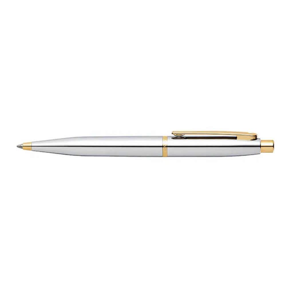Sheaffer VFM Polished Chrome Ballpoint Pen With Gold Trims full side profile