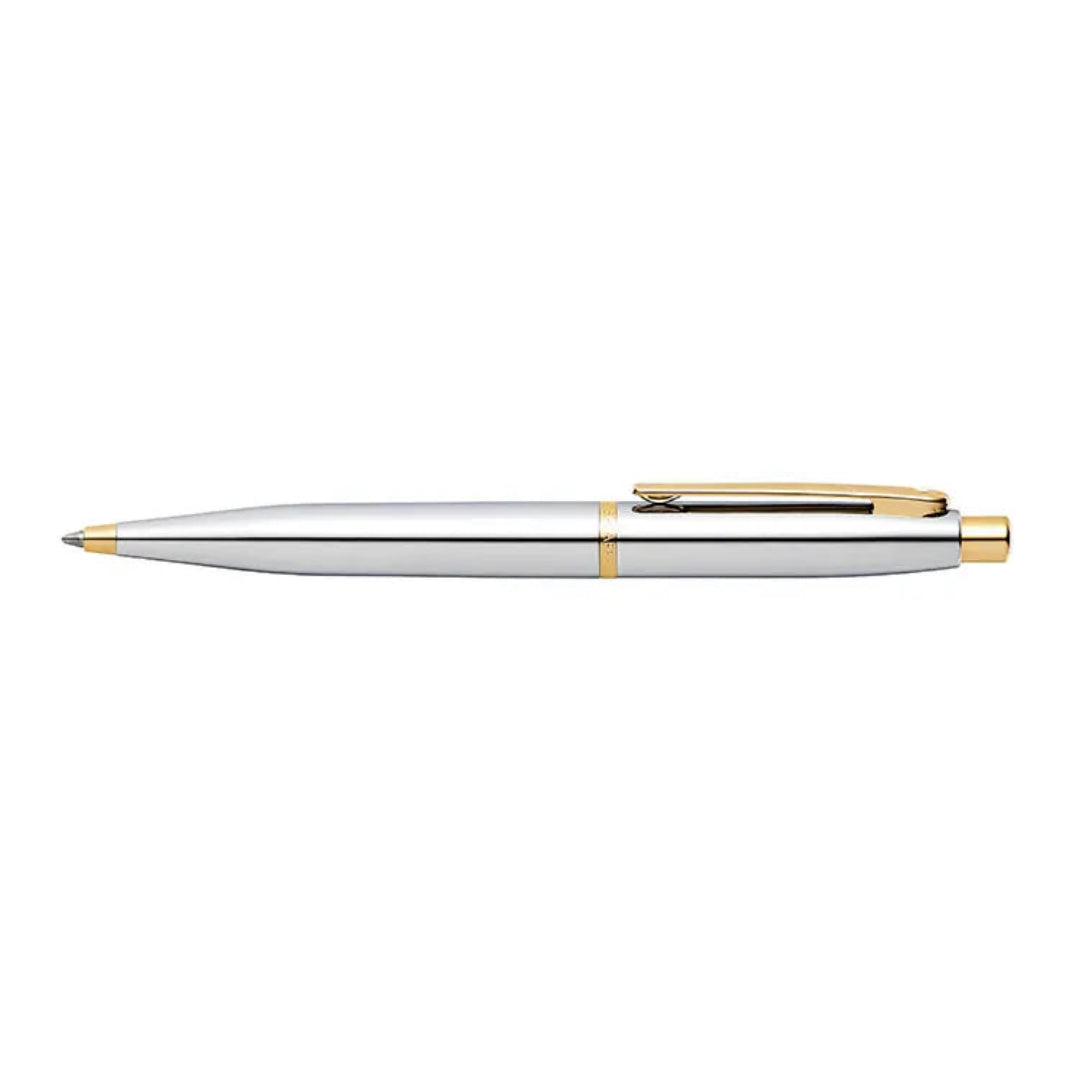 Sheaffer VFM Polished Chrome Ballpoint Pen With Gold Trims full side profile