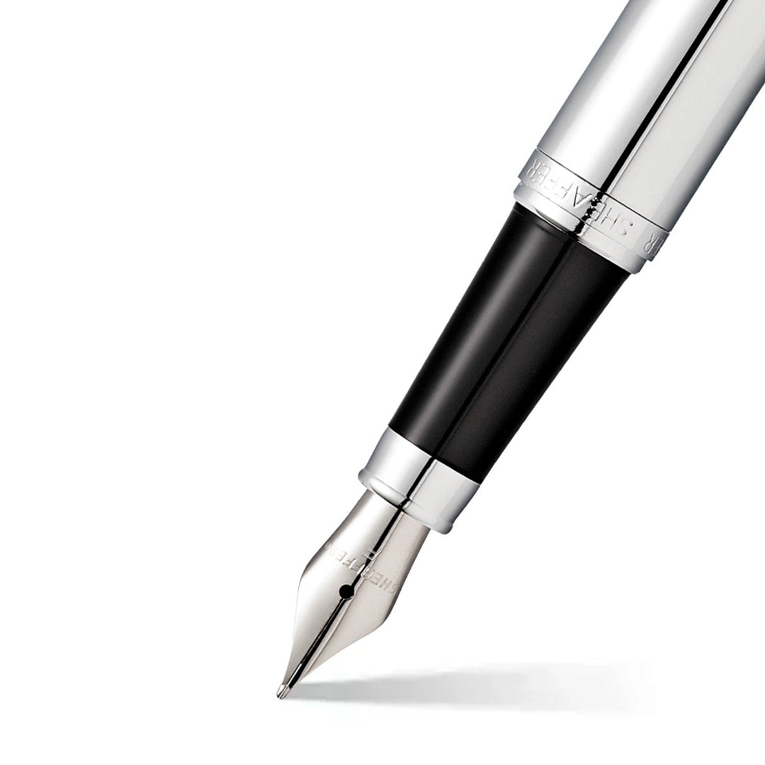 Sheaffer VFM Polished Chrome Fountain Pen With Chrome Trims barrel and tip section