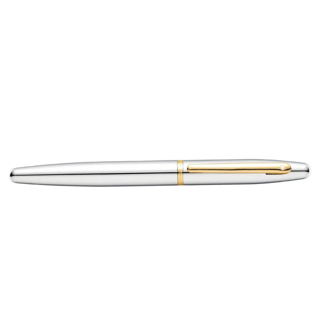 Sheaffer VFM Polished Chrome Fountain Pen With Gold Trims full side profile