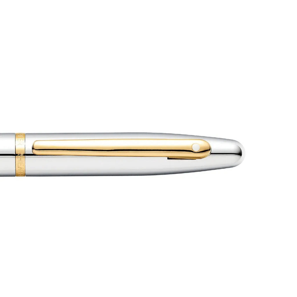 Sheaffer VFM Polished Chrome Fountain Pen With Gold Trims clip details