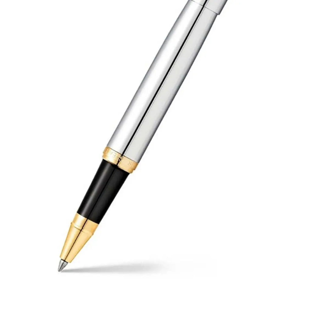 Sheaffer VFM Polished Chrome Rollerball Pen With Gold Trims barrel and tip section