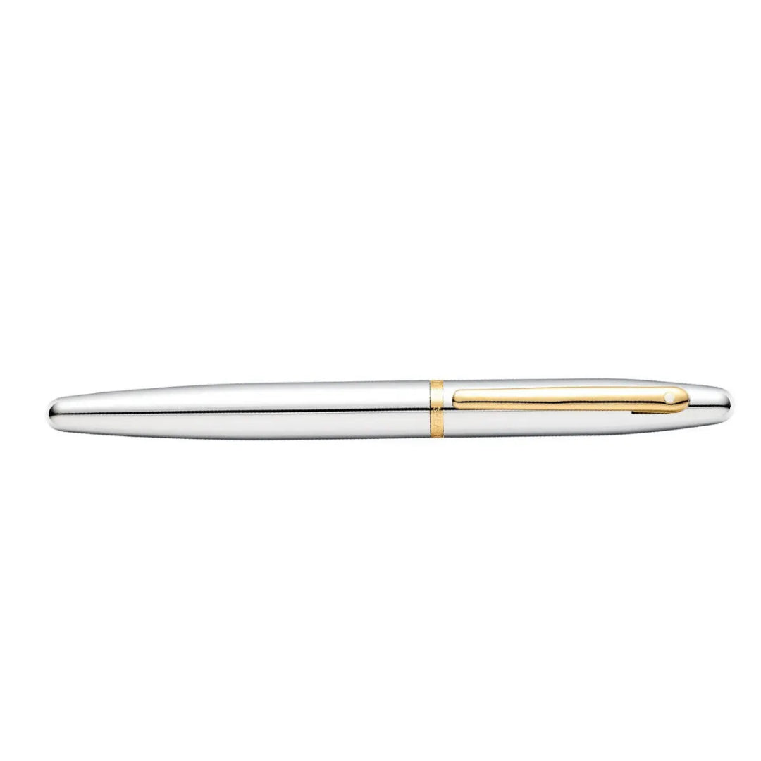 Sheaffer VFM Polished Chrome Rollerball Pen With Gold Trims full side profile