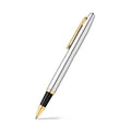 Sheaffer VFM Polished Chrome Rollerball Pen With Gold Trims angled writing shot
