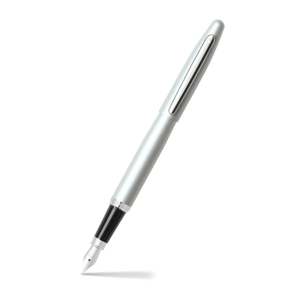 Sheaffer VFM Strobe Silver Fountain Pen angled writing shot