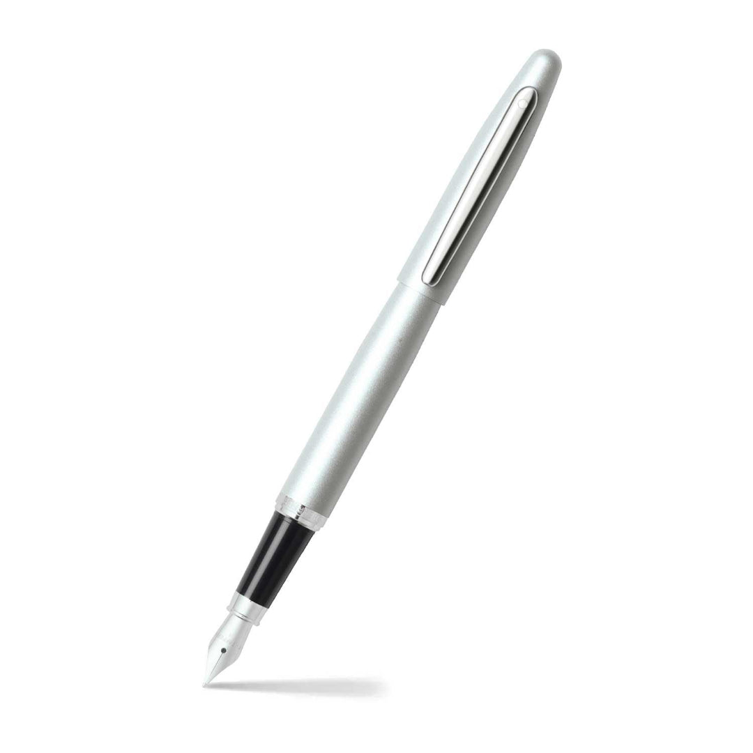 Sheaffer VFM Strobe Silver Fountain Pen angled writing shot